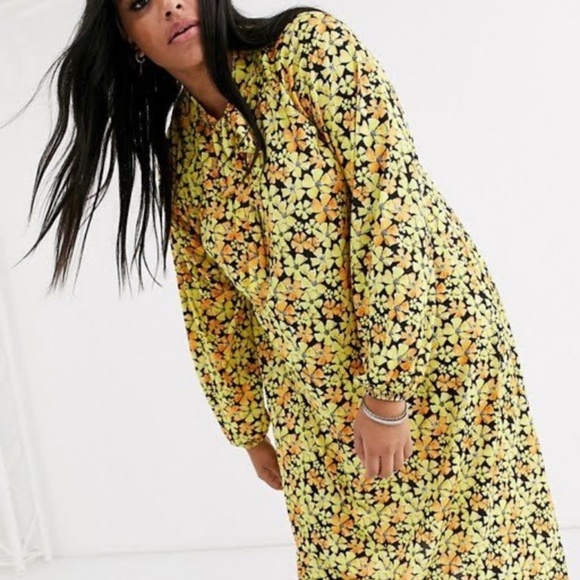 ASOS Curve Dresses & Skirts - ASOS | Groovy Floral Allover Pattern Neck Tie Long Sleeve Maxi Dress